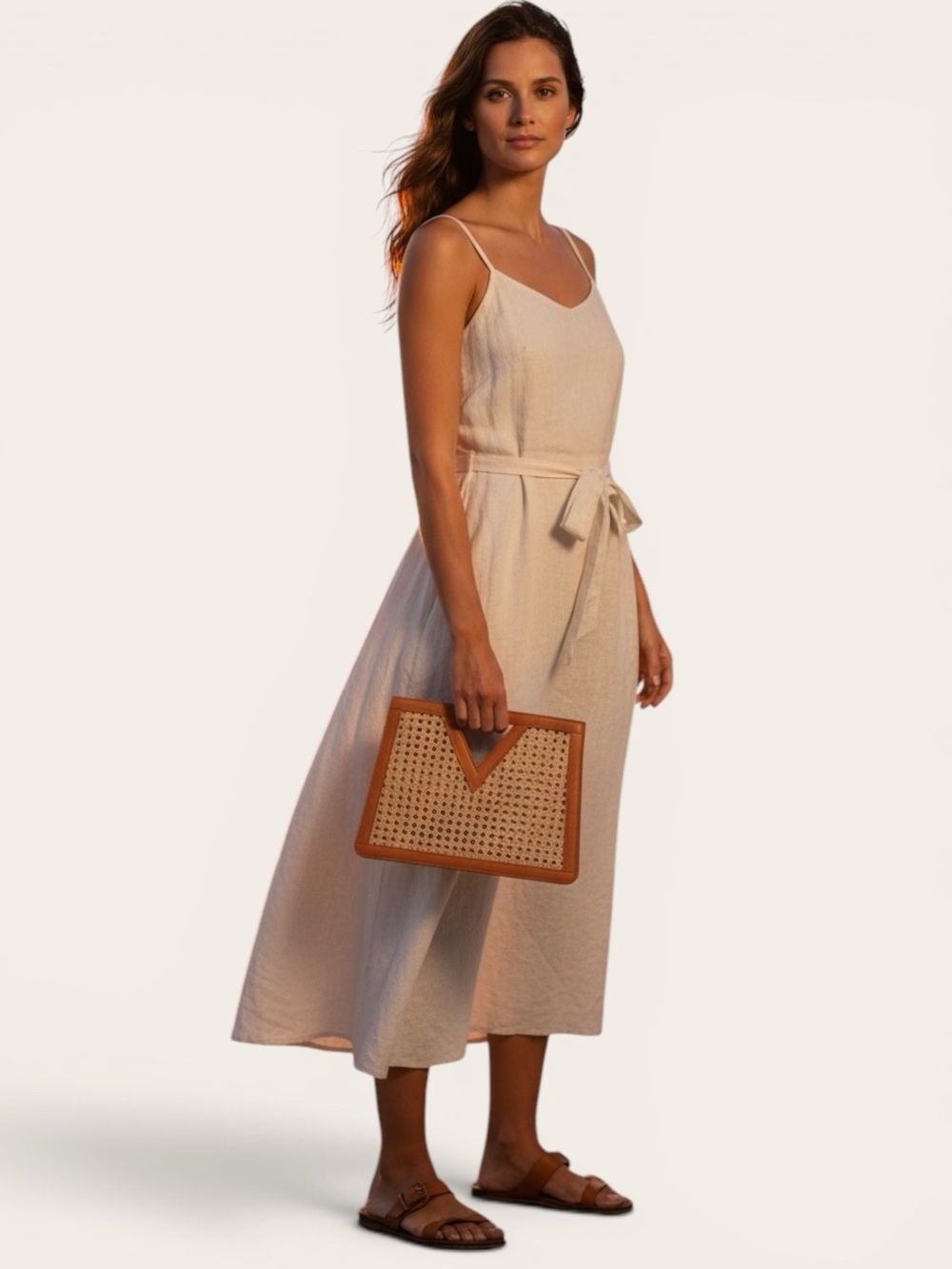 Adornia Brown Rattan Kane Clutch